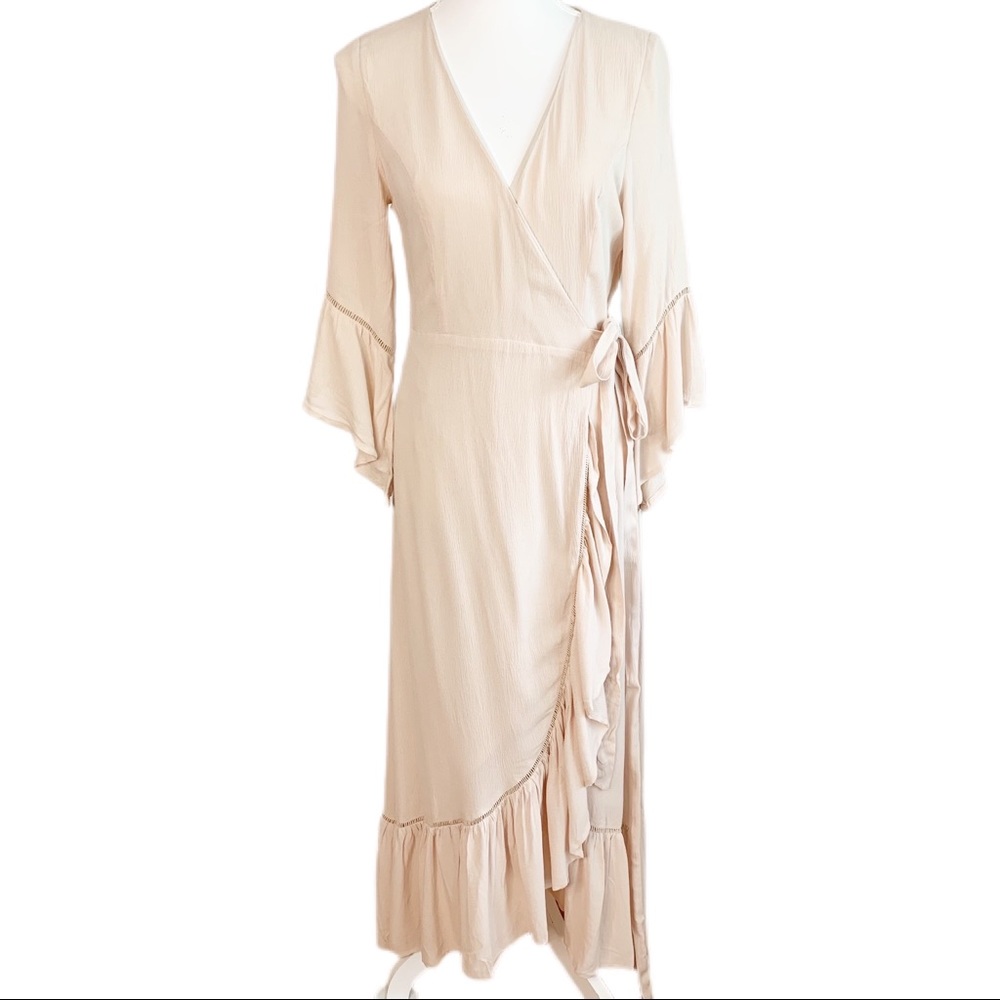 Baltic Born Cream Wrap Maxi Dress with Ruffle Trim